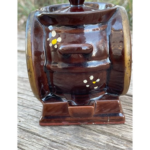 Vintage Redware Pottery Instant coffee Jar Grinder Shaped Retro - Picture 5 of 8